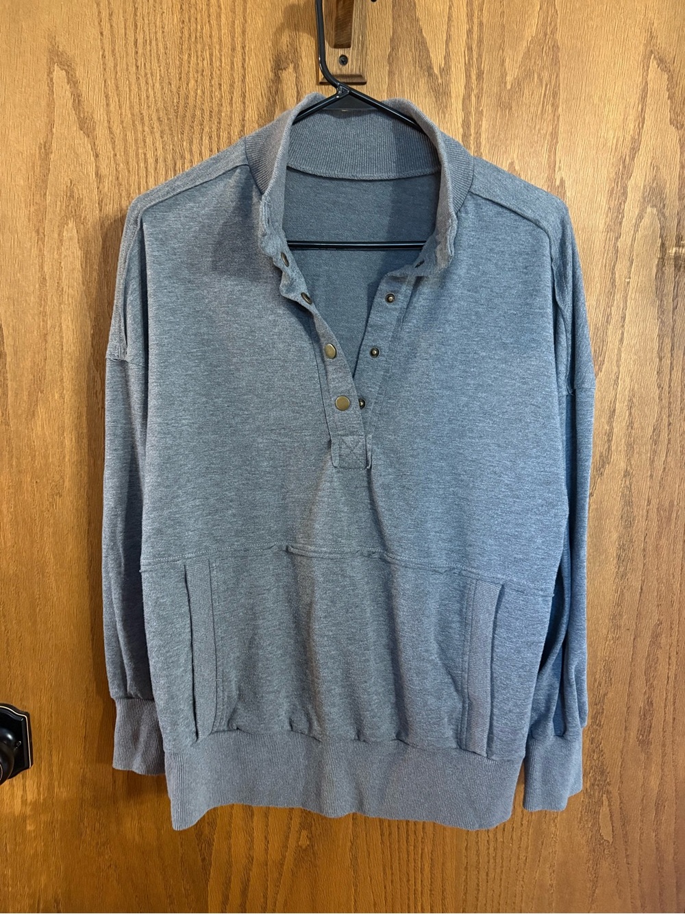 SHEIN Gray Snap-Front Pullover Sweatshirt